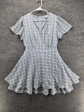 Allison & Kelly Dress Womens XL Blue Short Fit & Flare V-Neck Flutter Check